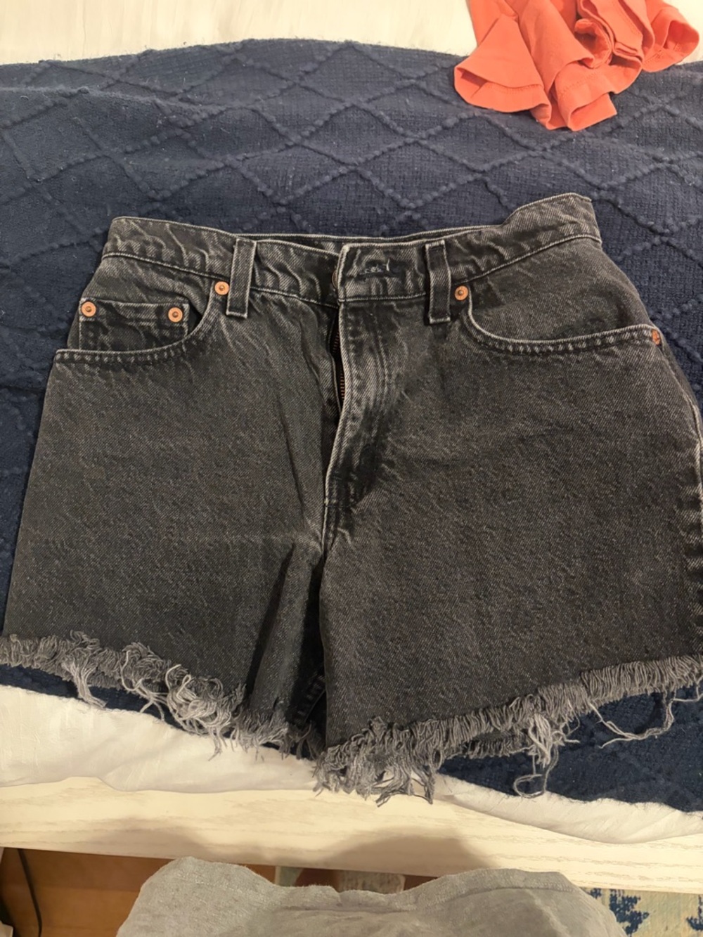 Levi's Black Washed Denim Frayed Cutoff Shorts